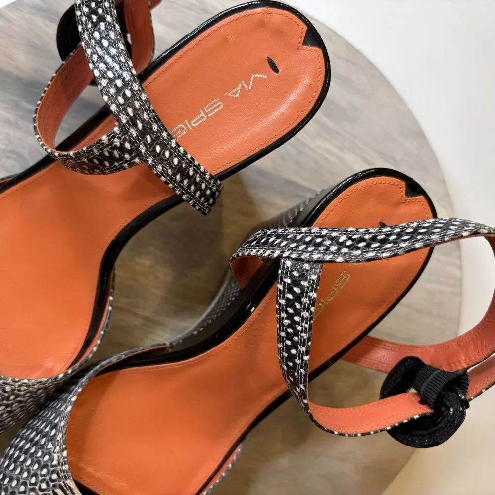 Via Spiga Aubrey Platform Wedge Open Toe Sandal Leather Snakeskin Size 10 M‎